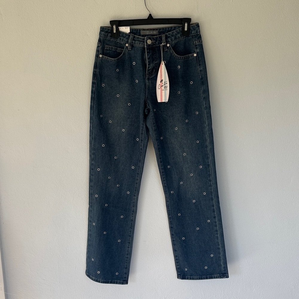 Cali 1850 dark wash wide leg high rise grommet detail jeans size 5/27 - Picture 2 of 12